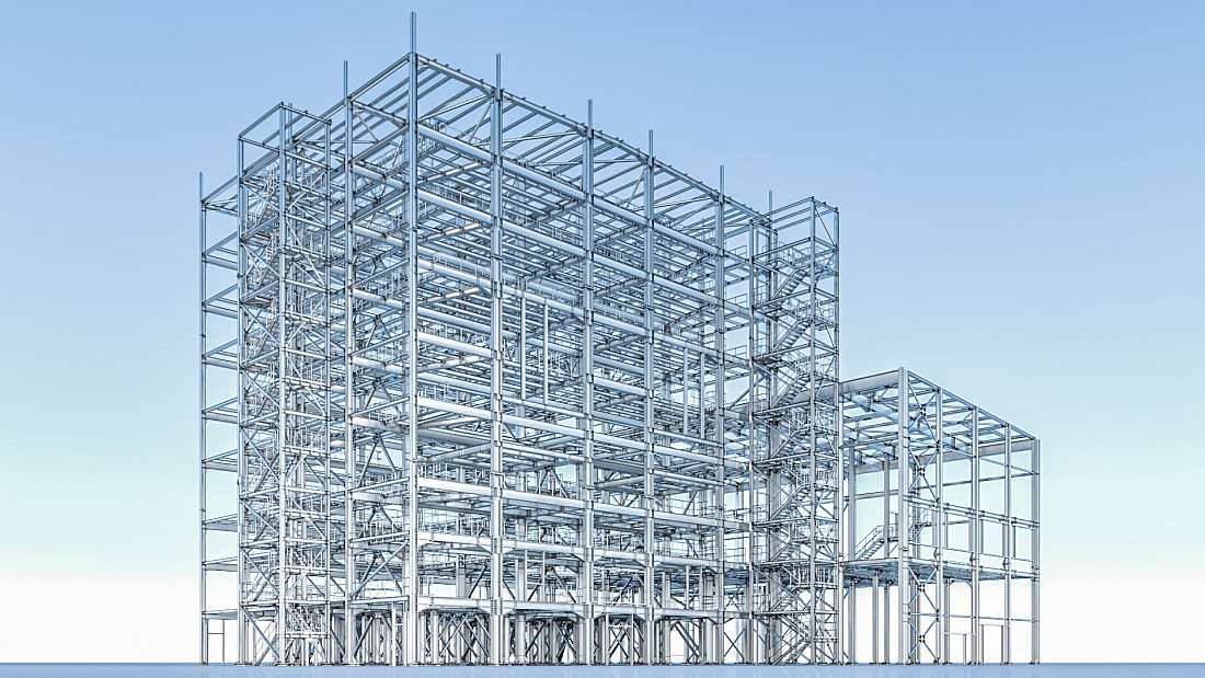 3D structural model of a multi-storey pre-engineered steel frame